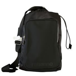 New! Rabanne Black Drawstring Sling Bag Crossbody Single-Strap Backpack NWOT